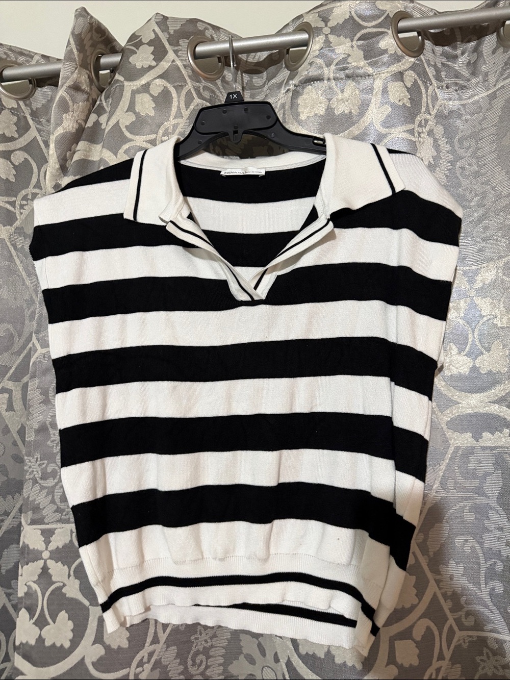 NWOT Zenana Outfitters Black and White Striped Polo sweater